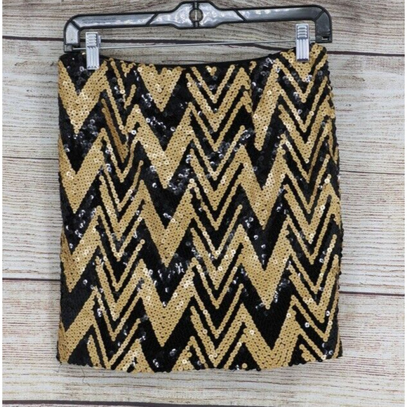 Gianni Bini Womens Mini Party Festive Skirt With Sequins Size Small Gold Black - Picture 4 of 6